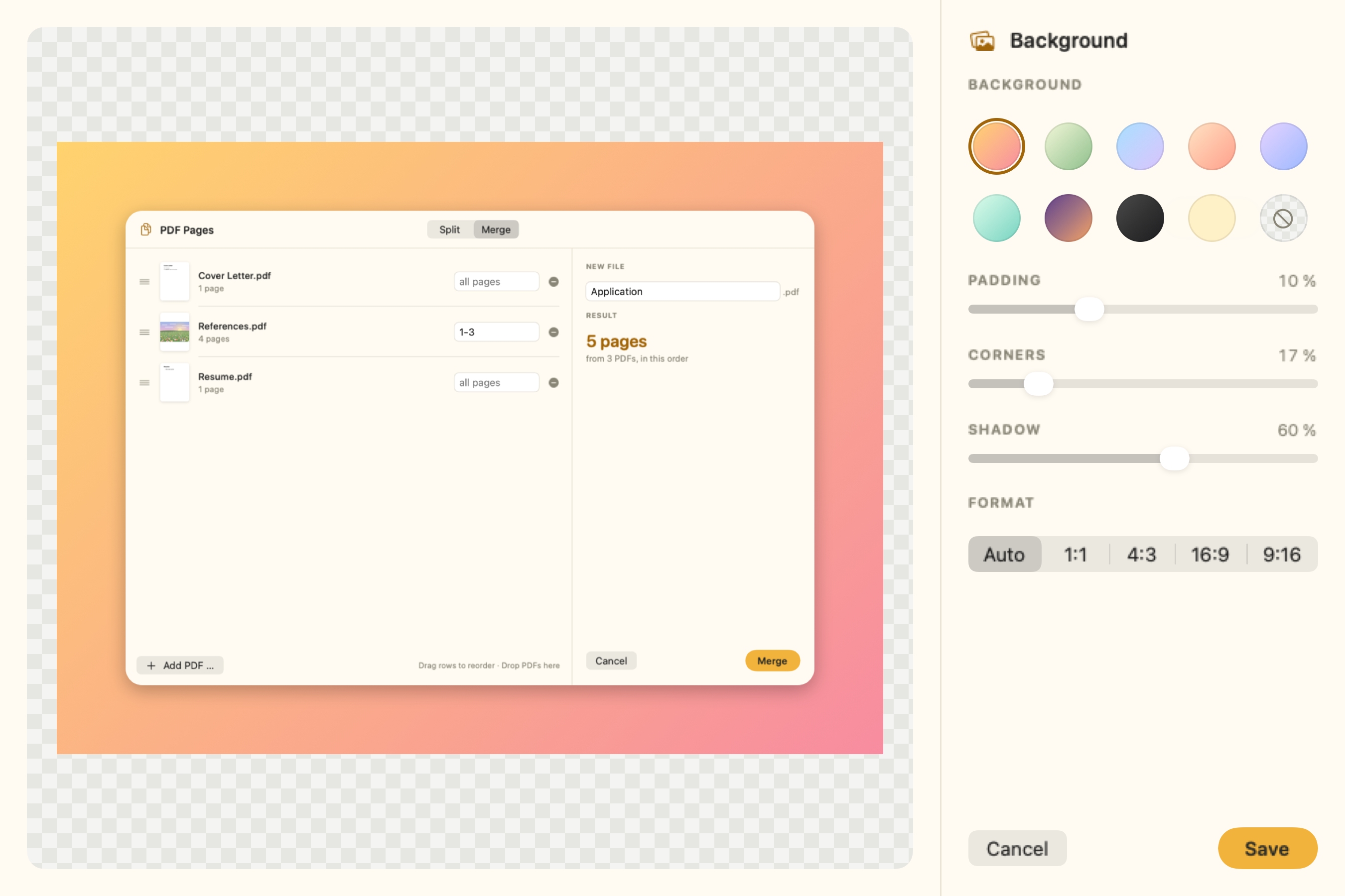 Background window with a screenshot on a sunrise gradient